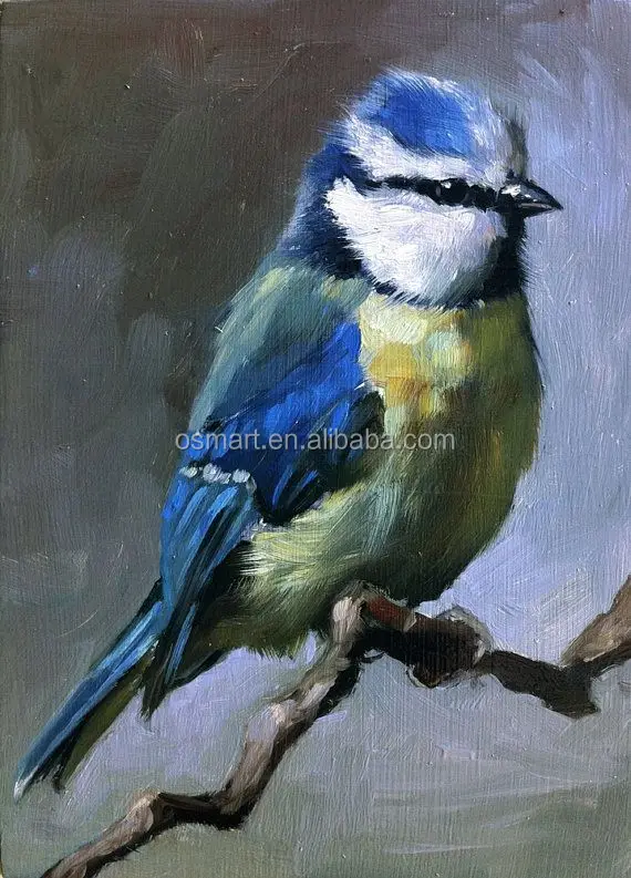 Under Black Background Classic Chinese Style Lovely Blue And White Bird  Standing On The Branch Oil Painting In Canvas - Buy Under Black Background  Lovely Blue And White Bird On The Branch,Big
