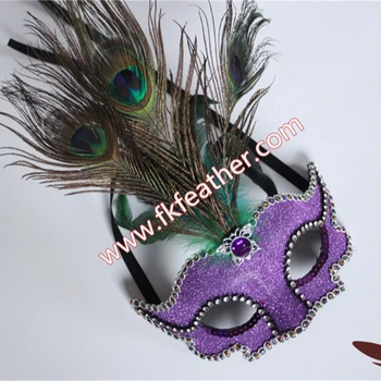 Venetian Glitter Crystal Mardi Gras Mask with Peacock Large