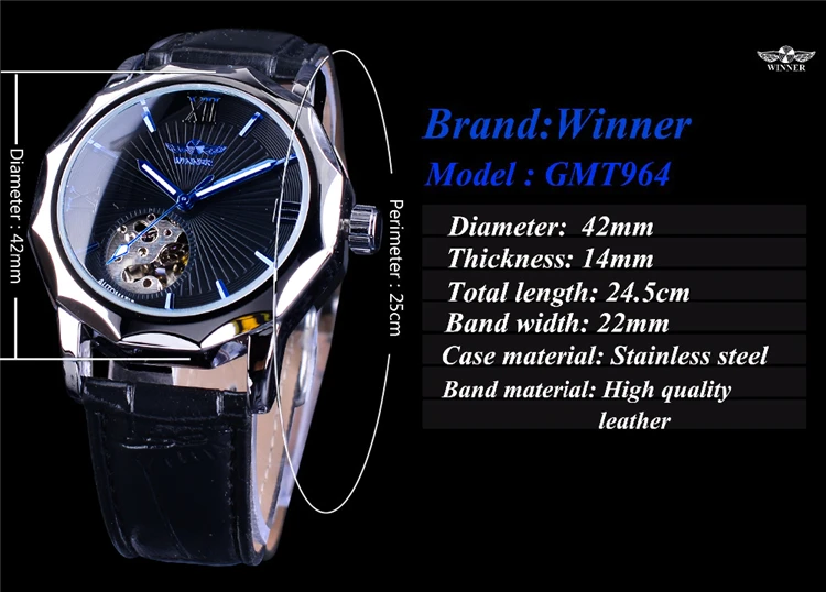 WINNER Sport Triangolo Milare Scheletro Uomo Orologi da polso meccanici Cinturino in caucciù di lusso Automatico luminoso relogio masculino  1511