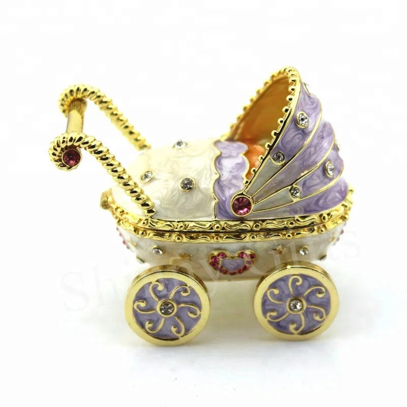SHINNYGIFTS Ovale Schmuckschatulle Neues Design Kinderwagen-Form  Emaille-Schmuckbox fr Babygeschenke und Geburtstagsfeiern