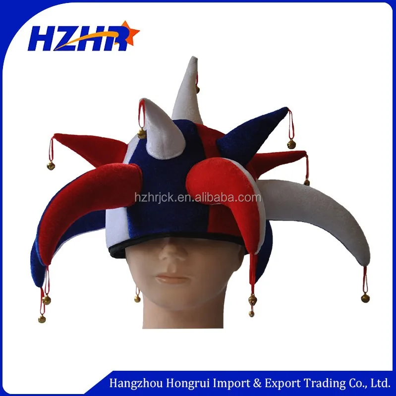 Unisex Custom Adult Velvet Clown Jester Hat with Glitter for Carnival Party or Football Fan
