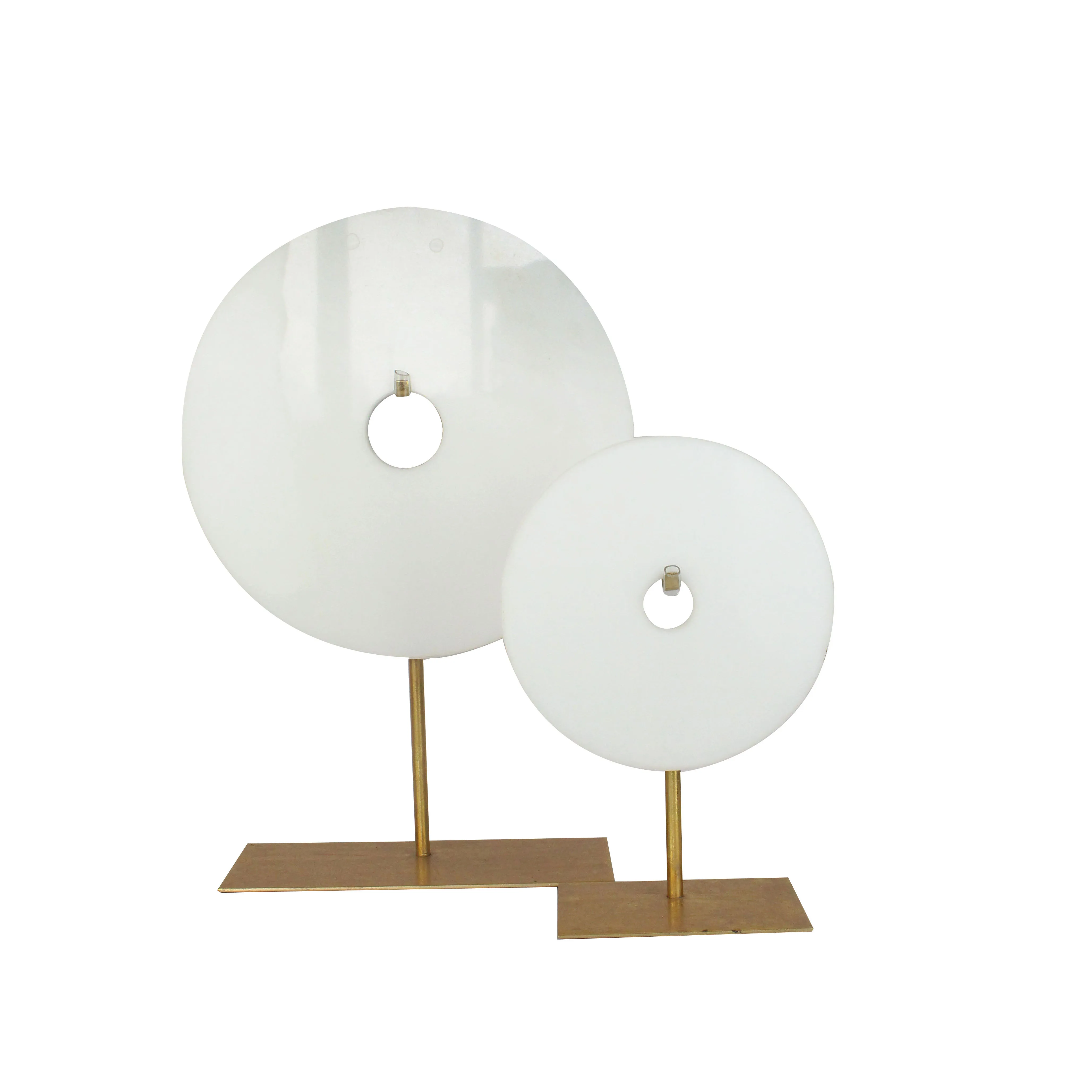 Nature White Round Marble Statues with Metal Base Table Top Sculpture Decor