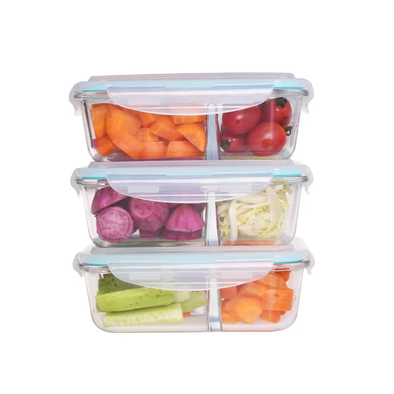 1040ml Glass Lunch Box with 3 Compartments Microwavable Meal Prepping Glass  Food Storage Container-Snap Locking Random Color Lid - AliExpress
