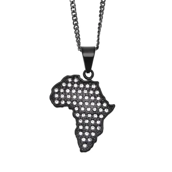 Custom Design Custom Logo African Map Black Steel Punk Rhinestones Pendant For Boys Cool Men's Diamond Necklace Jewelry