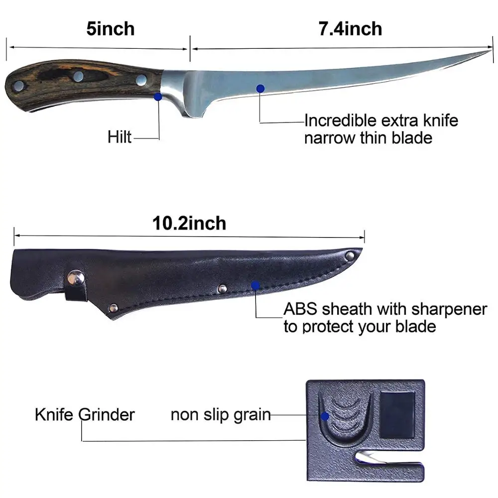 New Design sharp Boning  Messer  Cuchillo  Knife Curved for Brisket Fish Deer