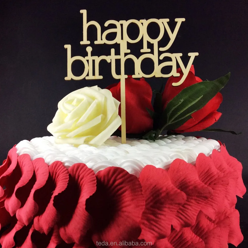 定制木制幸福生日蛋糕顶部,用于家庭派对蛋糕装饰