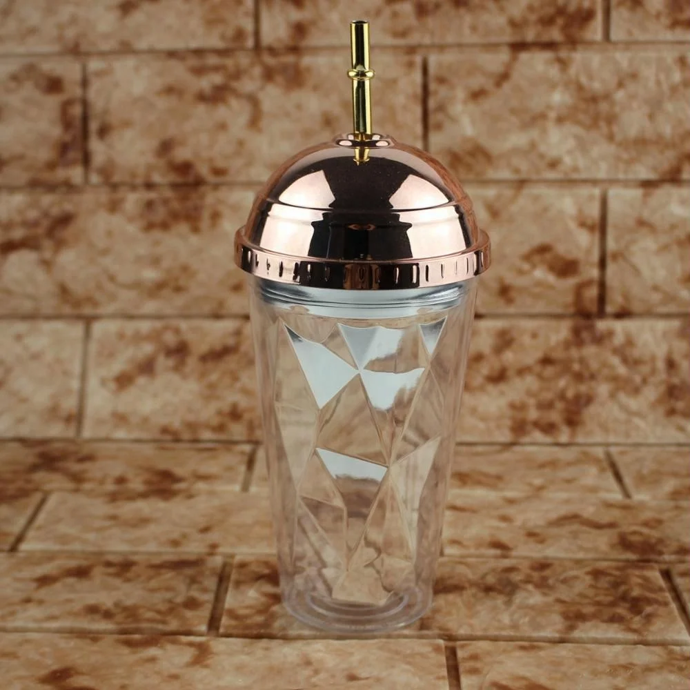 Стакан с соломинкой золотистые и розовые двухстенные питьевые чашки кофейные кружки 16 унций нестандартная Алмазная чашка купольной