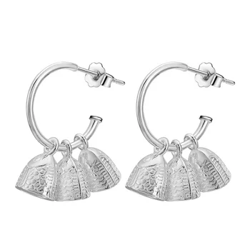 Wholesale 925 Silver Jewelry Ethnic Vintage Fish Bell Earrings Christmas For Ladies