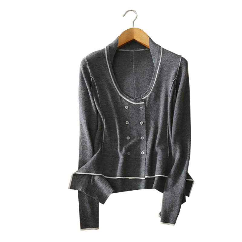 100 cashmere asymmetric coats O neck full sleeve double breasted autumn font b winter b font