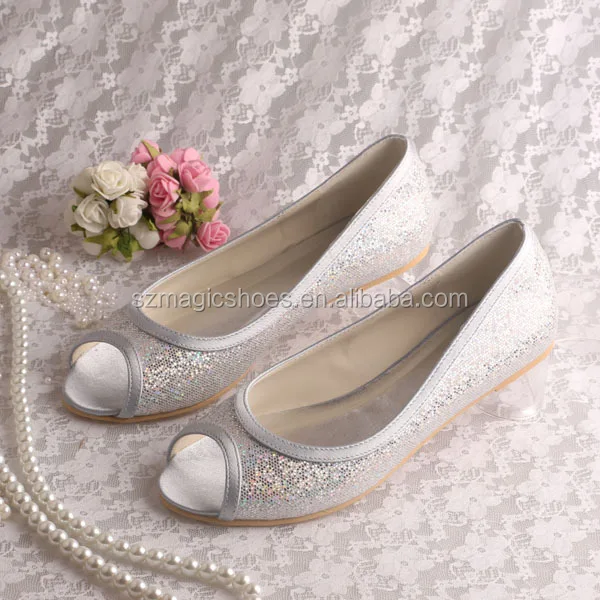 Silver Glitter Open Toe Flat Wedding Shoes - Buy Open Toe Flat,Peep Toe  Silver Glitter Flat Wedding Shoes,Silver Flat Wedding Shoes Product on  