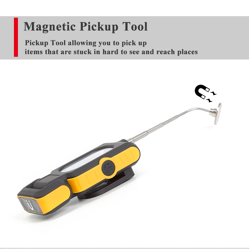 USB Rechargeable 3W COB Portable Foldable LED Work Light with Magnetic Pick up Tool