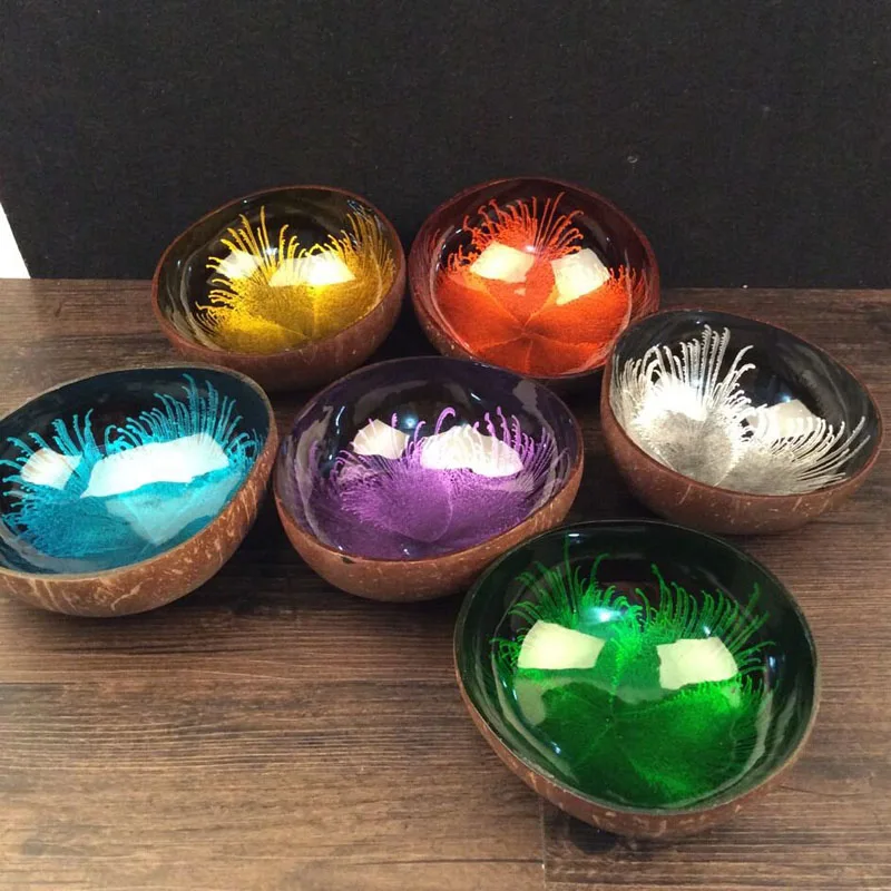 2 Ciotole Decorativo In Guscio Di Cocco | Portachiavi E Portaoggetti Stile Tropicale - Blu - Foto 12