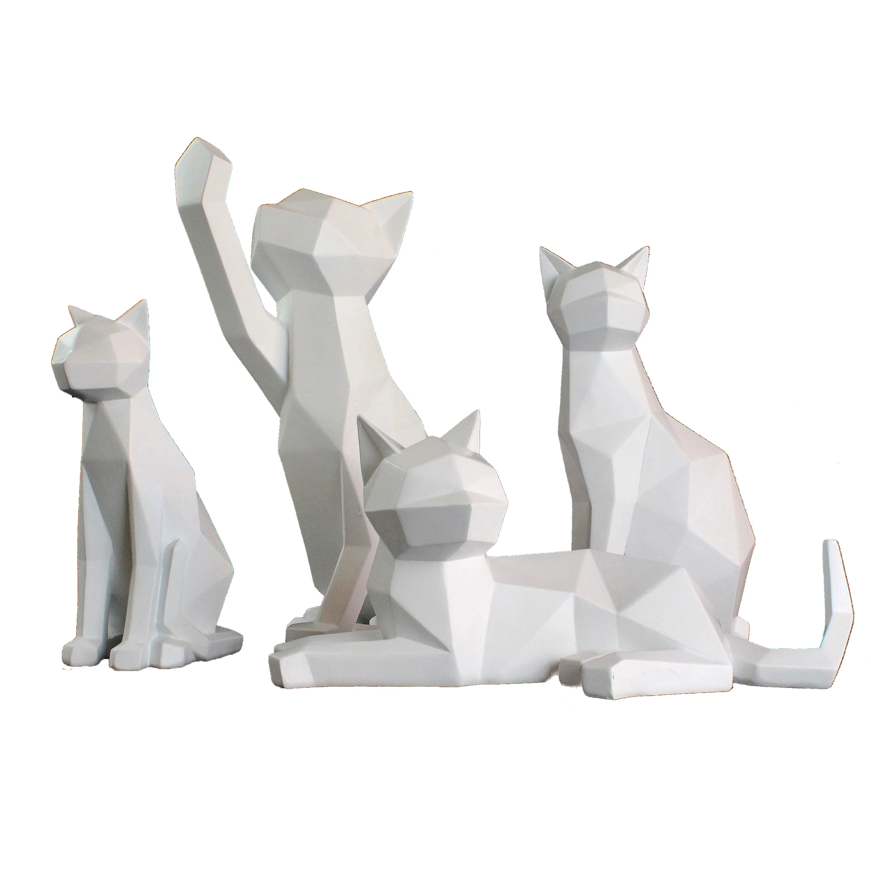 Nordic Style White Animal Figurine cats sculpture Resin Home Decor