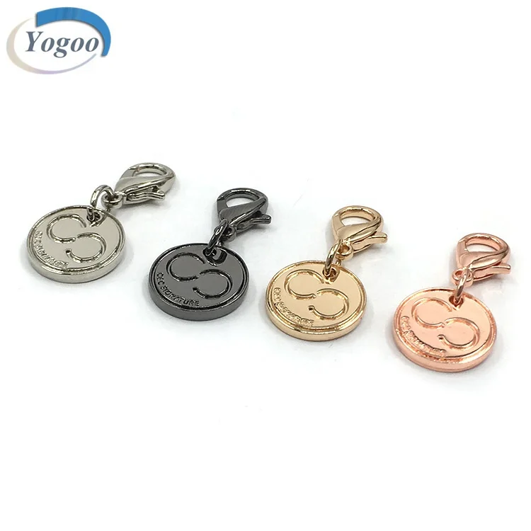 Custom Engraved Rose Gold Alloy Jewelry Metal Logo Charms Tags with Lobster Clasp