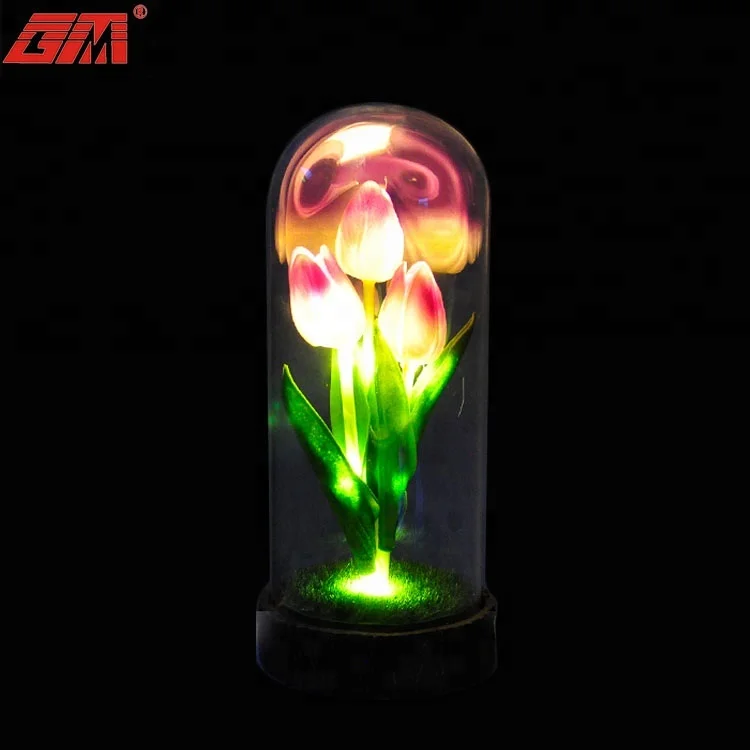 Decorative preserved tulip in glass dome with led light factory