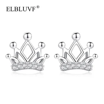 ELBLUVF 925 Silver Plated Copper Alloy Jewelry Design Zircon Simple Personality Earrings Hollow Crown Jewelry