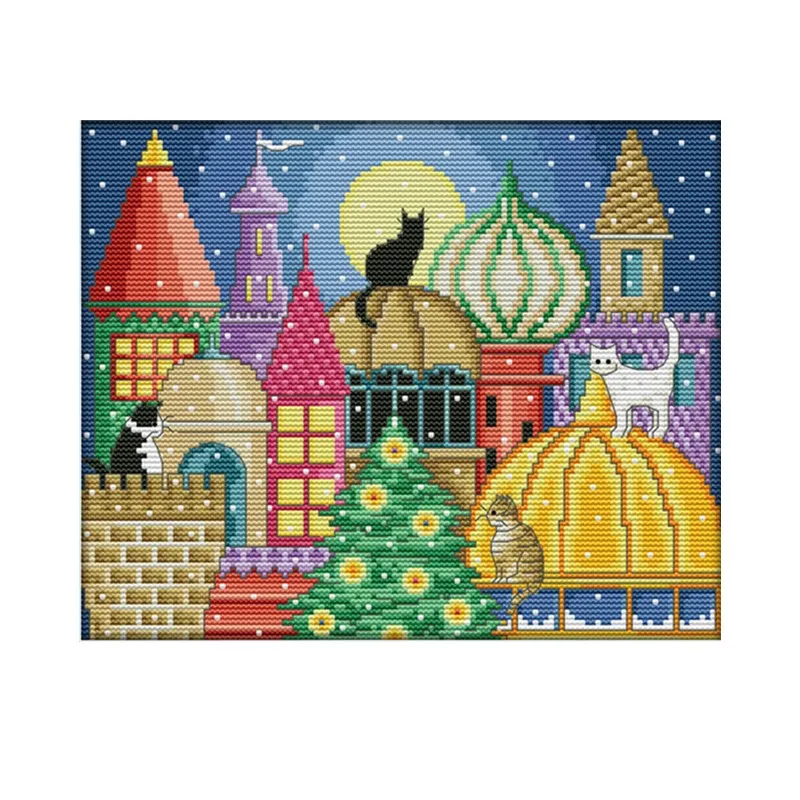 Высококачественные наборы для вышивки крестиком NKF с изображением кота и города узоры украшение дома