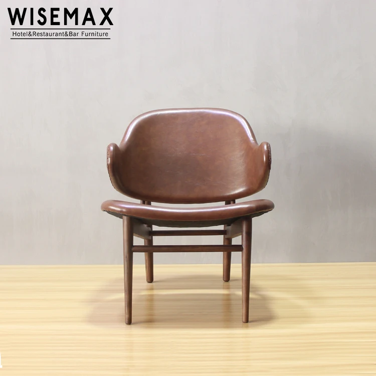 WISEMAX FURNITUREScandinavian Modern Leisure Dining Chair Ib Kofod Larsen Chair Wooden Lounge Chair Leather Seat Solid Wood Legs
