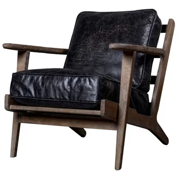 リクライニングチェア木製アームヴィンテージレザーリラックスラウンジ