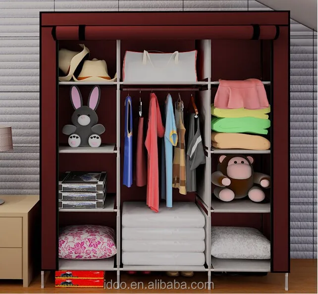 Factory Directly Sale Customized Fabric Wardrobe 3 Doors Assemble Plastic Portable Wardrobes