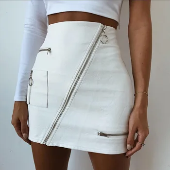 New Solid White Skirt Womens Street Style Package Hip Pencil Skirt Summer High Waist Leather Short Skirt ED030297Z