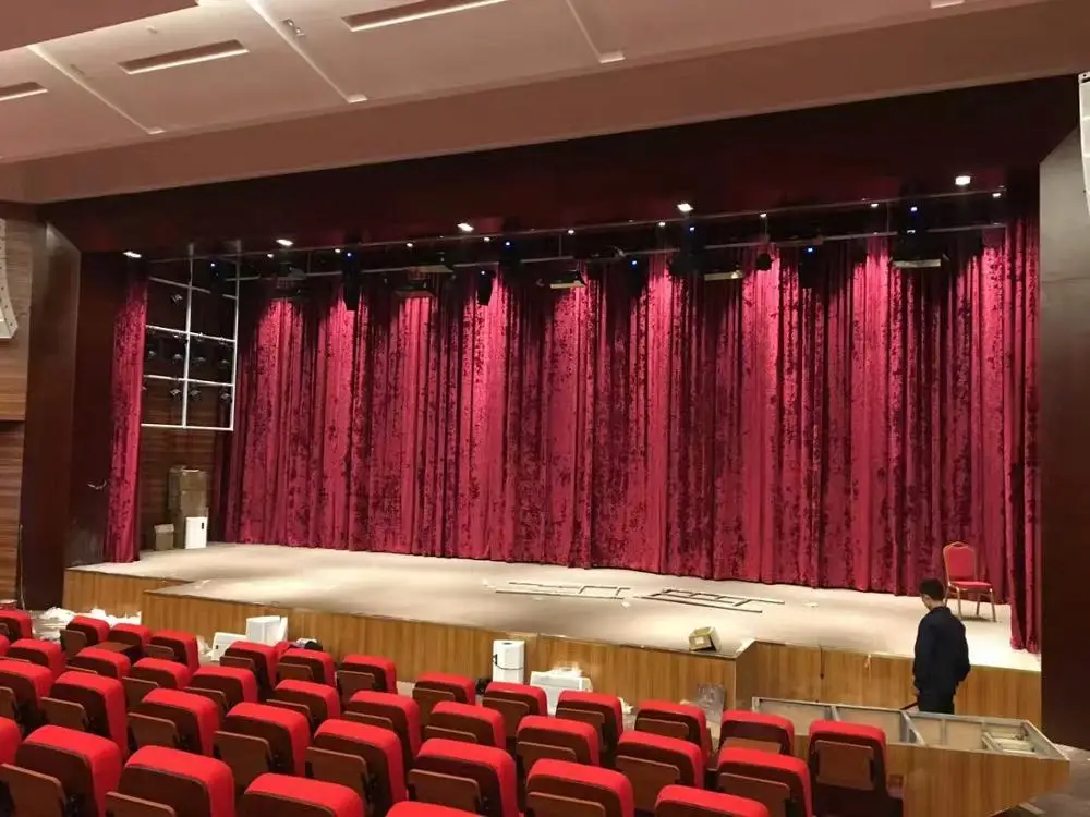 Fireproof Fabric Electric Stage Curtain with Strong Tension Motor Automatic System Motorized Stage Curtains with a Big Size