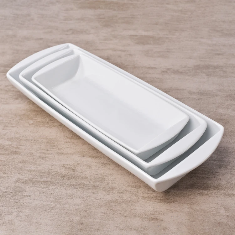 Ordinary Fruit Salad Serving Long Deep White Dinner Food Restaurant Ceramic Plates Dishes