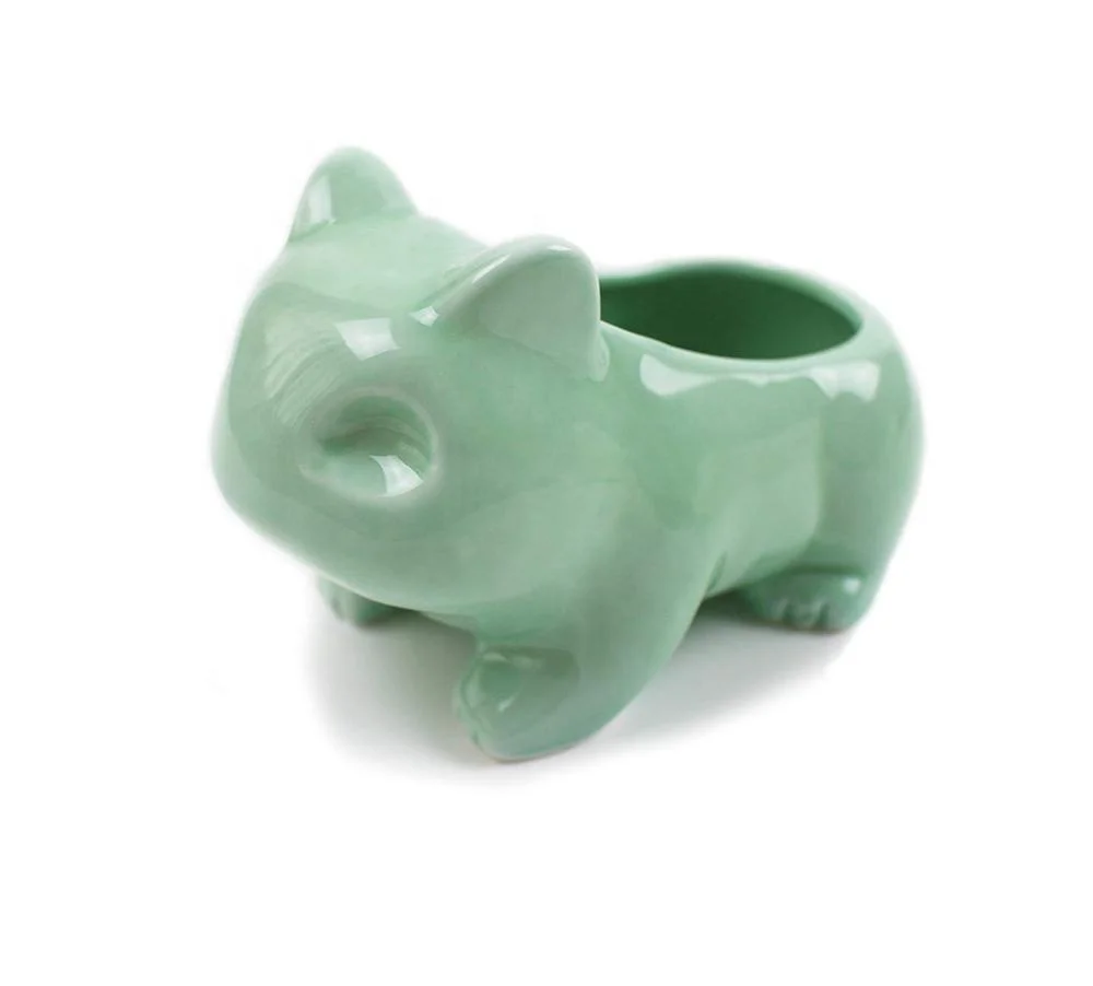 Green Ceramic Flowerpot Glazed Pottery Cheap Small Mini Bulbasaur Flower Pot