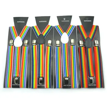 Wholesale Unisex Clip-on Elastic Braces Seven Color Stripe Pattern Y-back LGBT Rainbow Suspenders