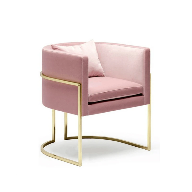 モダンデザイナーステンレススチールベースピンクベルベットダイニング