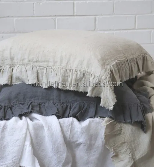 Stone Washed French Flax 100 Linen Bedding Set Pillowcase Frilled