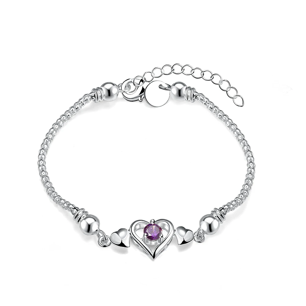 Sterling Silver Rhodium-plated Purple and Clear CZ Bracelet