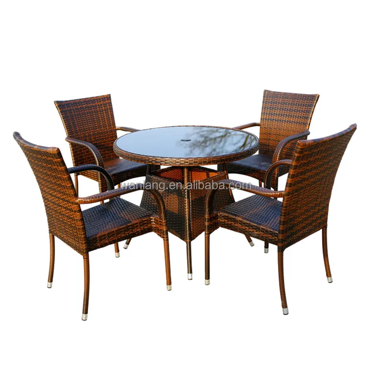Popular European Style Rattan Dining Set, Stackable Outdoor Wicker Furniture