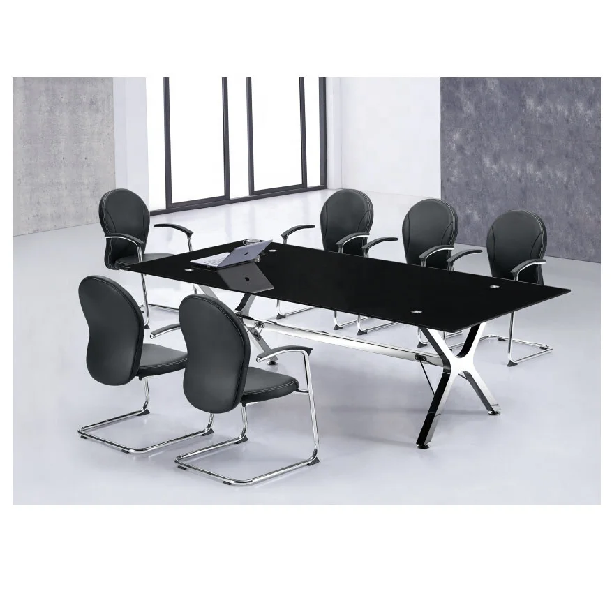 6/ 12 Person Office Meeting Room Modern Tempered Glass Conference Table