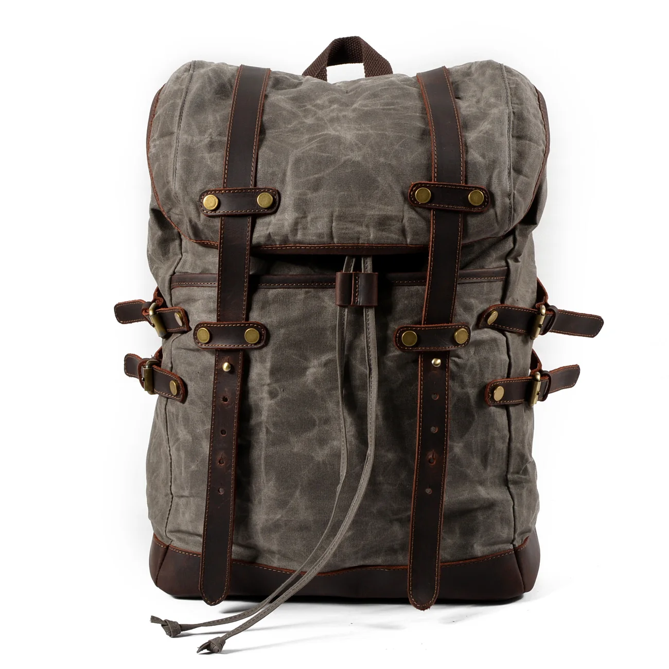 Waterproof Waxed Canvas Backpack Vintage Full Grain Leather Casual for Men Rucksack