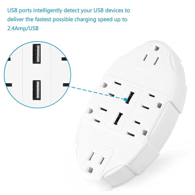 6 Outlets ABS USB Multiple Outlet Switch Multiplier Port Plug Universal Electric Plugs Plate