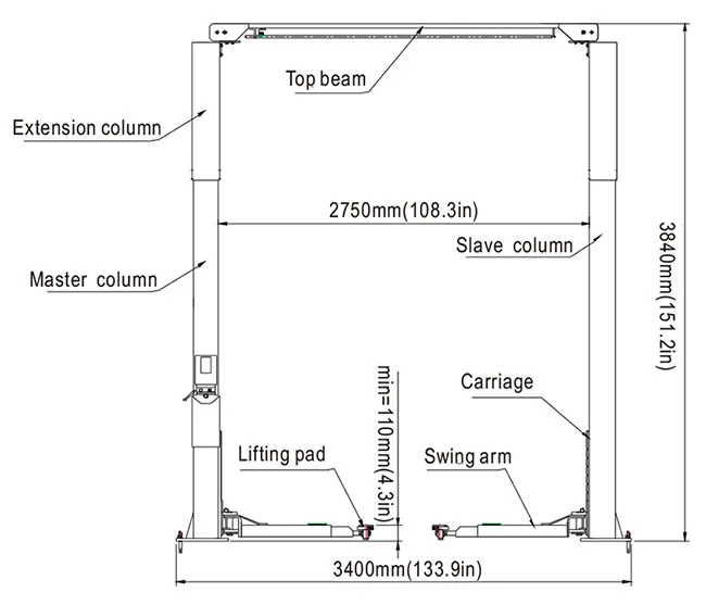 Двухстоечный гидравлический автомобильный подъемник TLT 235SC для механической