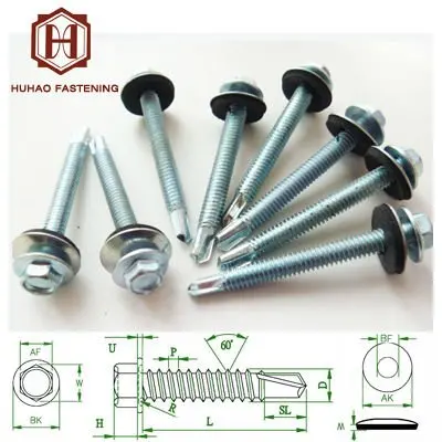500 Qty #8 x 1-1/4" Zinc Hex Head Roofing Screws w/ Bonded EPDM Washer BCP1116 