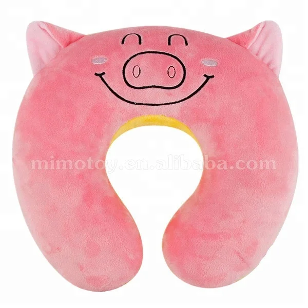 Head Support Memory Foam Plush Pink Pig Travel Neck Pillow Cushion New Custom Cute Stuffed Animal Soft Toy Pig U Shape Pillow