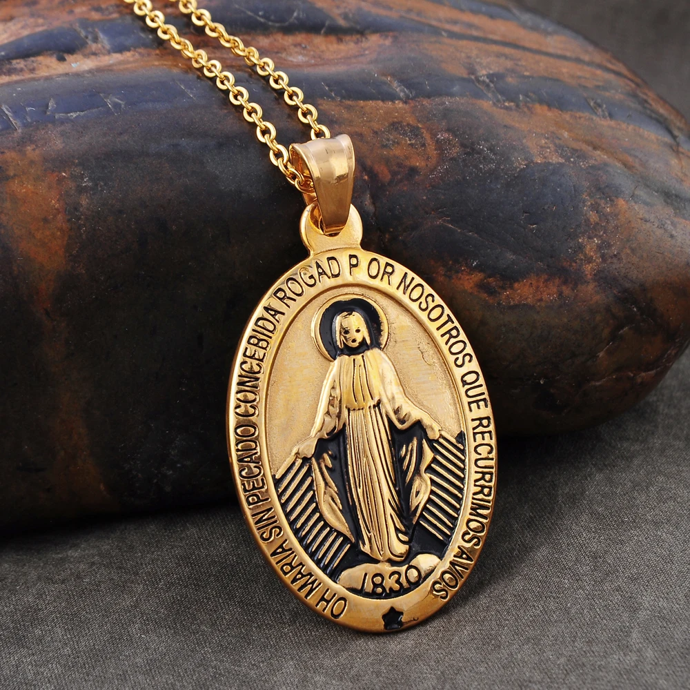 Catholic Religious Jewelry Plated Virgin Mary Pendant Gold Stainless Steel Charm Pendants