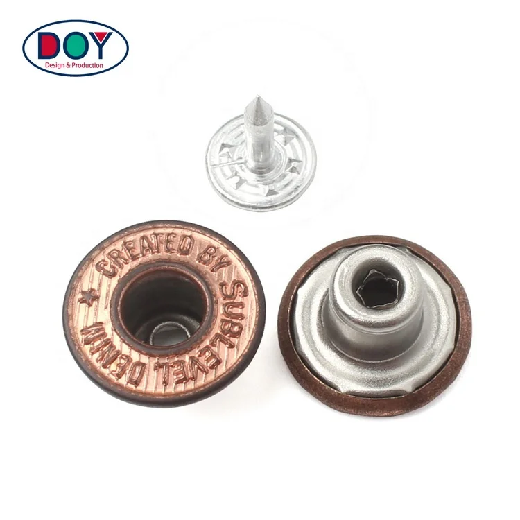 Bottoni in metallo con 4 fori finitura in rame, bottoni per jeans in tinta unita, prodotto in Germania, disponibili in 4 dimensioni, confezione da 6, Copper, 23 mm