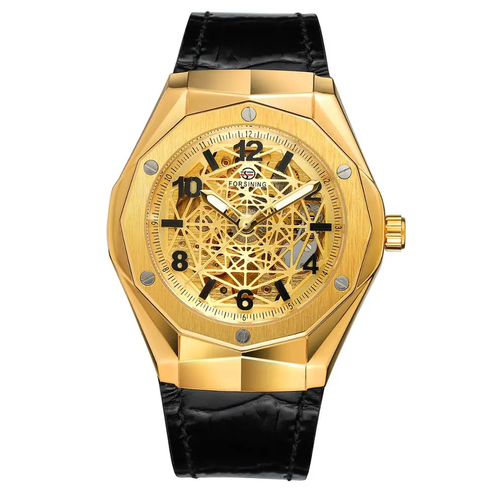 
 2020 роскошные золотые часы-скелетоны популярного дизайна Forsining  