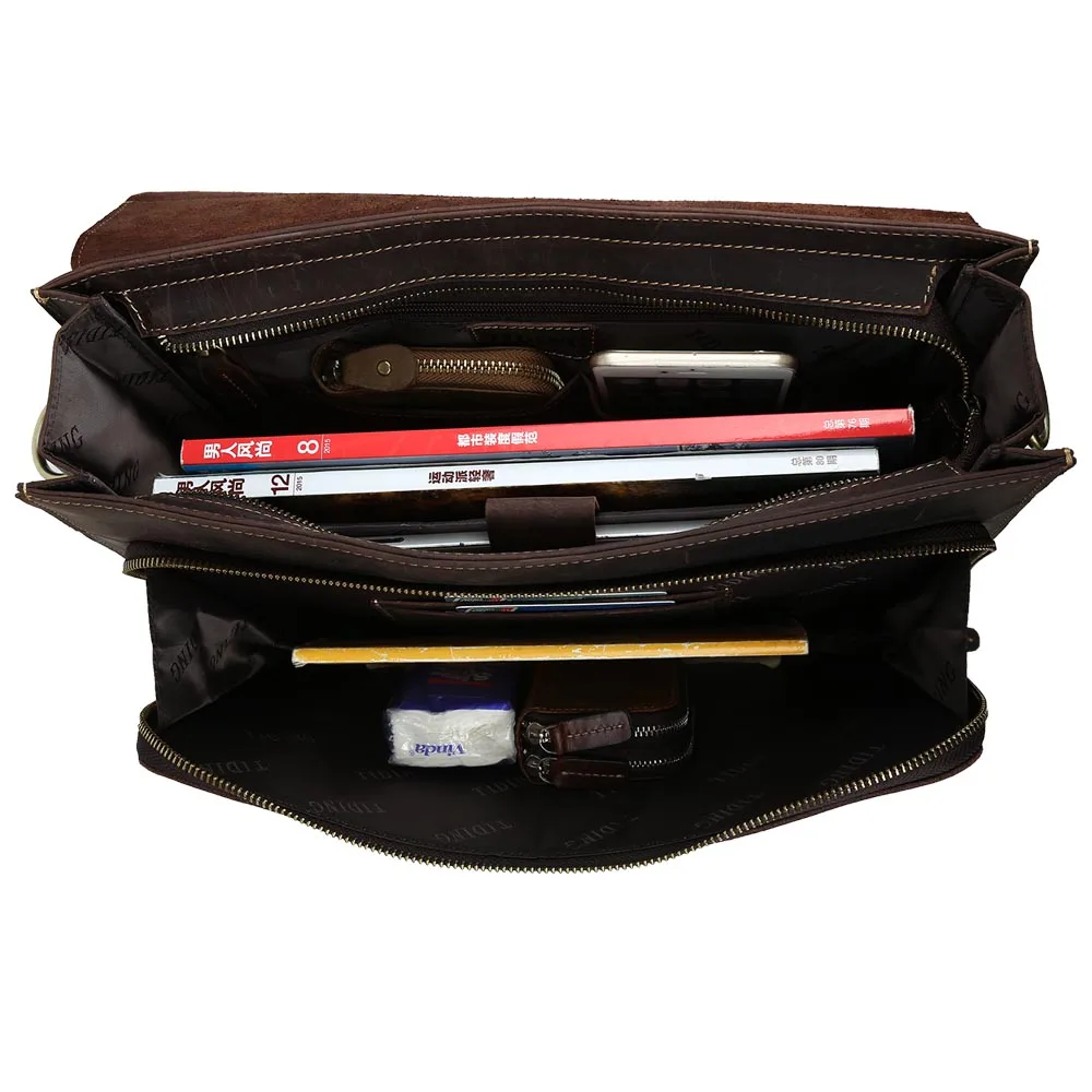 Crazy Horse Leather Messenger Bag Briefcase 13” Laptop Tote Shoulder Bag for Men