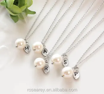 Wedding Bridesmaid Gifts Best Design Leaf initial Freshwater Pearl Pendant Necklace Jewelry