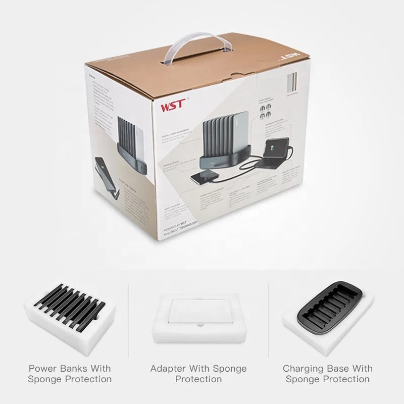 WST Metal Case 8000mah*8 Power Banks USB Restaurant Sharing Free Shared Mobile Power Bank Docking Charging Station with Cable