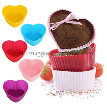 Colorful Heart Shape Cupcake Baking molds Food Grade Silicone Cupcake liners Heat Resistant Nonstick Silicone Baking Cups