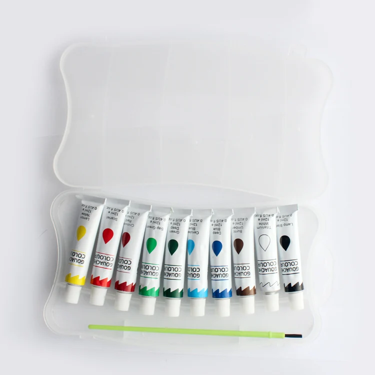 
 Горячая Распродажа уникальная форма 10 цветов гуашевая краска PP box 12 мл tempera  