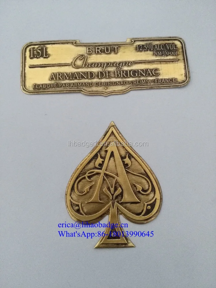 Source Embossed gold pewter metal stickers for Armand De Brignac