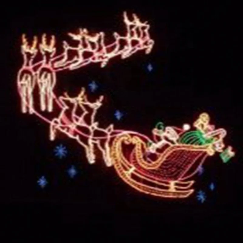 Outdoor 2D Rope Light Animated LED Santa Motorbike Golf Cart Characters for Commercial Christmas Lawn Rooftop Decoration