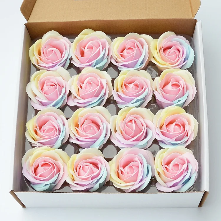 25pcs/box 5 Layer Rainbow Soap Roses Artificial Flowers Decorative